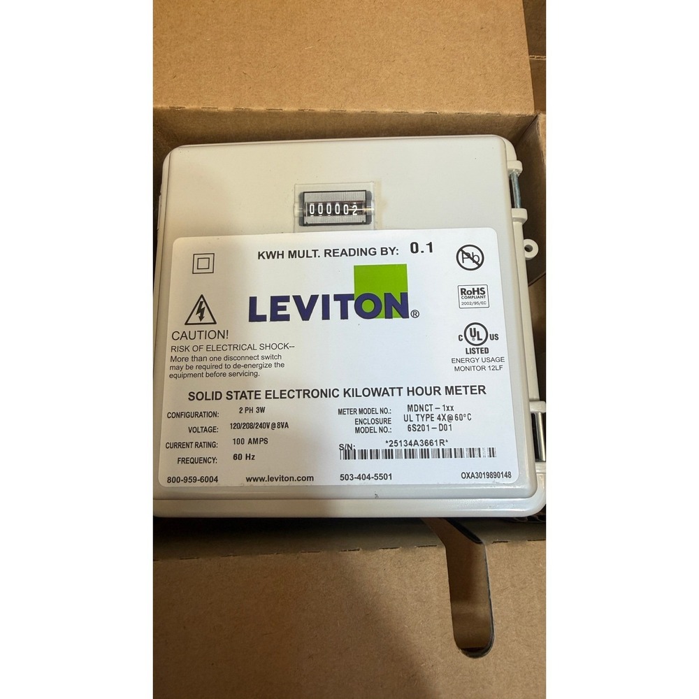 Leviton VerifEye Mini Meter 100A 120/240V MDNCT-1xx in Bud 4X Enclosure